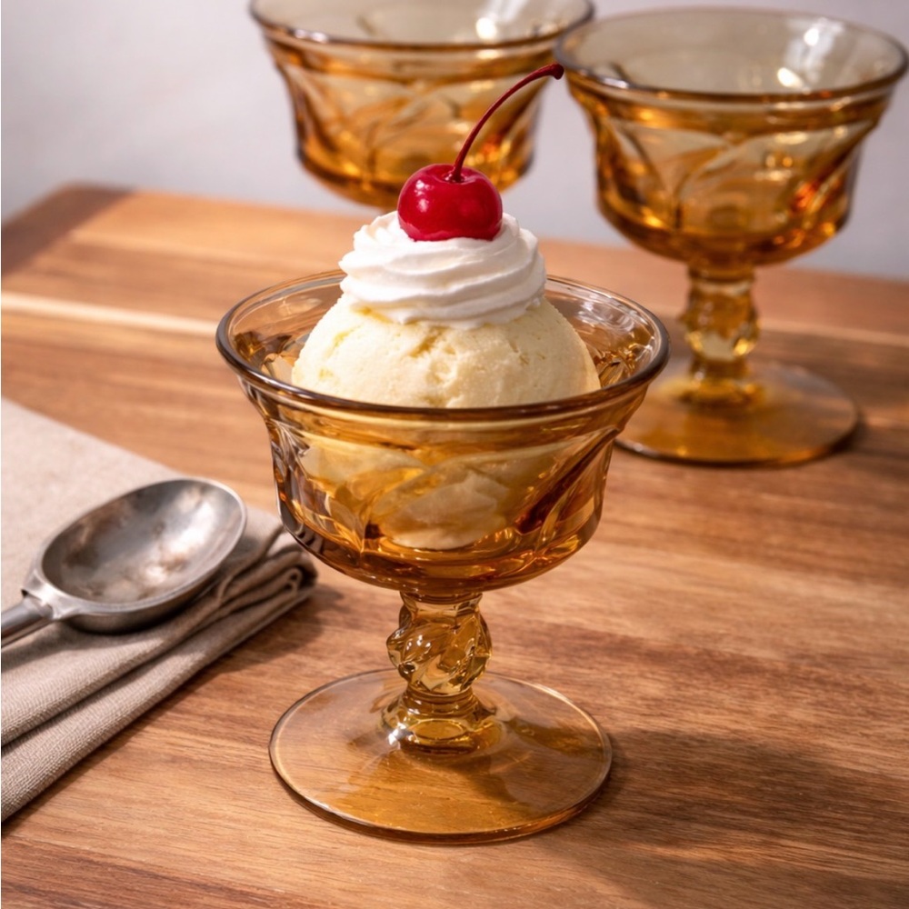 Amber Glass Dessert Coupe - Set of 3